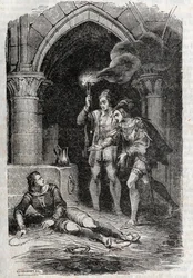 Léon délivre Roger - gravure de 1851 de "Roland furieux" (Orlando furioso) (16ème siècle) par Ludovico Ariosto, dit l