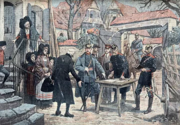 Les Alsace, mars 1918 (officiers allemands en campagne en Alsace, mars 1918) Illustration extraite de "Le pelerin" 10/03/1918 Collection privée Â
