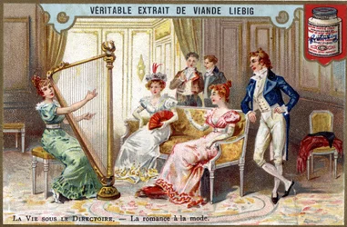 La vie sous le Directoire : romance à la mode. Chromo Liebig de la fin du 19ème siècle