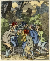 Le Petit Poucet et ses frères perdus dans la forêt. Illustration du conte « Le Petit Poucet » de Charles Perrault