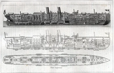 Section longitudinale du paquebot « La Normandie » montrant l