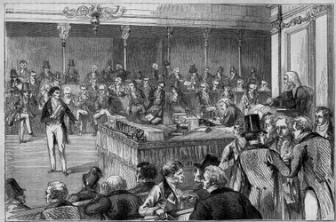 Lord John Russell (1792-1878) introduisant le Reform Bill (Reform Act) à la Chambre des Lords en 1832 (gravure)