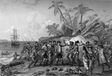 Louis Antoine Comte de Bougainville, navigateur français (1729-1811), approchant les îles des Marquises à Tahiti, le 6 avril