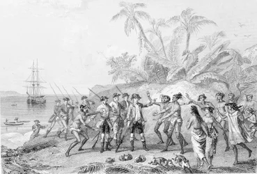 Louis Antoine, comte de Bougainville (1729-1811) arrivant à Tahiti