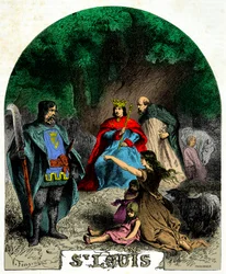 Louis IX (Saint Louis 1214-1270) rendant justice sous un chêne, Gravure du 19ème siècle