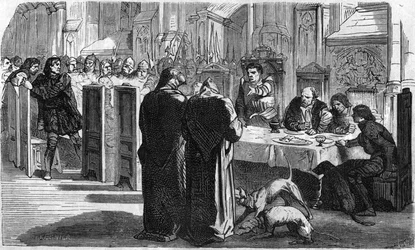Louis de la Trémoille et ses prisonniers après la bataille de Saint-Aubin-du-Cormier (1488). Gravure du 19ème siècle.