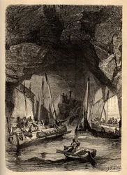 Grottes de Morgat - Grottes marines de Morgat - Finistère - Bretagne - gravure dans « PATRIE » - DESCRIPTION PICTURESQUE DE LA FRANCE EN 6 VOLUMES PAR LUCIEN HUARD - fin du XIXe siècle