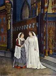 Mademoiselle Hadamard et Mademoiselle Dudlay dans « Le Cid » de Pierre Corneille (1606 - 1684). Lithographie du 19ème siècle.