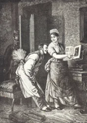 Bonne prenant des libertés et entendue par la maîtresse de maison (lithographie)