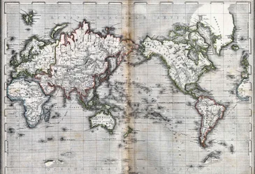 Carte du monde. Italie. Gravure du milieu du 19ème siècle