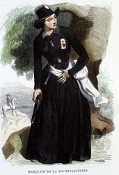 Marquise de La Rochejaquelein (ou La Rochejacquelein) (1772 - 1857) (sur la poitrine les insignes des Vendéens), gravure du 19ème siècle