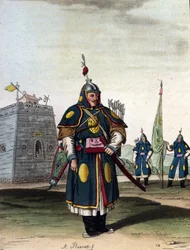 Militaire chinois manchou - dans "Le costume ancien et moderne" de J. Ferrario, éd. Milan