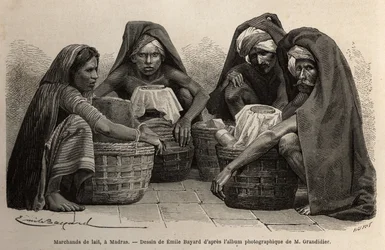 Marchands de lait dans les rues de Madras