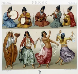 Musiciens et danseurs en Perse - dans « Le costume historique » par Racinet