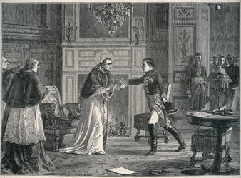 Napoléon visitant le Pape Pie VII à Fontainebleau en 1804