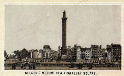 Monument de Nelson et Trafalgar Square, Édimbourg en Écosse, Royaume-Uni. Chromolithographie de la fin du 19ème siècle.