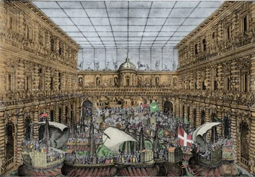 Bataille navale (naumachie) dans la cour du Palazzo Pitti à Florence