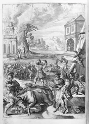 Ovide (Ovidius) - illustration pour le livre 15 - (P. Ovidii Nasonis Metamorphose libri XV um notis TH. Farnabii.) note par Thomas Farnaby (Farnabia) (1575-1647)