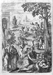 Ovide (Ovidius) - illustration pour le livre 15 - (P. Ovidii Nasonis Metamorphose libri XV um notis TH. Farnabii.) note par Thomas Farnaby (Farnabia) (1575-1647)