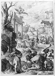 Ovide (Ovidius) - illustration pour le livre 15 - (P. Ovidii Nasonis Metamorphose libri XV um notis TH. Farnabii.) note par Thomas Farnaby (Farnabia) (1575-1647)