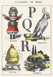 P Q R: poupée, kaki, ruche, ruisseau