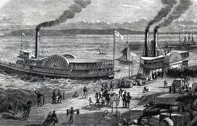 Bateaux à aubes sur la digue