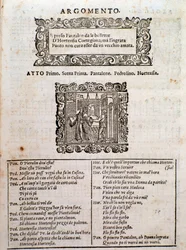 Page de la comédie madrigalesque Amfiparnaso par Orazio Vecchi