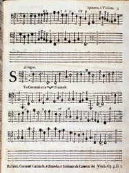 Page de la partition musicale de Balletti, correnti alla francese opus 3 de Giovanni Battista Vitali