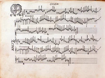 Page de partition musicale de Harmonice Musices Odhecaton par Ottaviano Petrucci (1501)