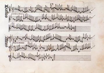 Page de partition musicale de Harmonice Musices Odhecaton par Ottaviano Petrucci (1501)