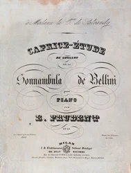 Page de la partition pour un Caprice-étude pour piano par Emile Prudent basé sur La sonnambula de Vincenzo Bellini