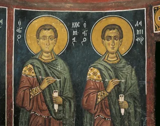 Peintures de Saint Côme avec Saint Damien, Église Panagia Ties Asinou, Nikitart, Chypre