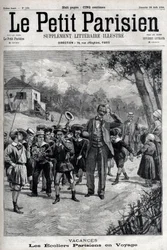 Vacances scolaires parisiennes en excursion à la campagne. Gravure dans « Le Parisien »
