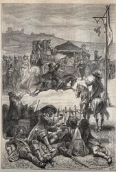 Tir au perroquet - Illustration du 19ème siècle pour le roman historique « Les Puritains d