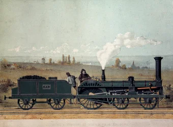 Locomotive de passagers et wagon de charbon du chemin de fer de Strasbourg (système Crampton)