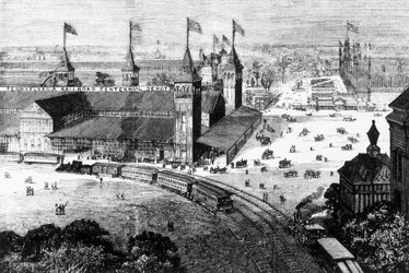 Gare de la Pennsylvania Railway à Philadelphie - gravure, fin du 19ème siècle