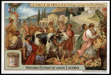Siècle de Périclès (495-429 av. J.-C.) : cortège pendant les Panathénées - Chromolithographie Liebig