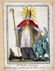 Image pieuse représentant Saint Didier Évêque (avec dragon) - France 19ème siècle