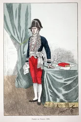Préfet de police (1800). Eau-forte en couleurs, pour illustration Histoire du corps des gardiens de la paix, livre publié sous les auspices de Louis Lépine (1846-1933) préfet de police de la Seine, par Alfred Rey (1864-?) et Louis Féron