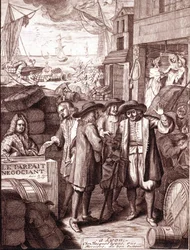 Marchands de port se parlant. Gravure du XIXe siècle.