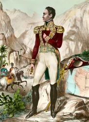 Portrait en pied de Simon Bolivar (1783-1830) général sud-américain Gravure du 19ème siècle. Collection privée
