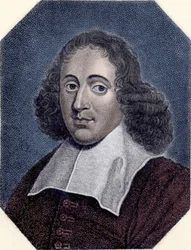 Portrait de Baruch de Spinoza (1632-1677) philosophe néerlandais, également connu sous le nom de Bento de Espinosa ou Benedictus de Spinoza ou Benoît de Spinoza (Gravure)