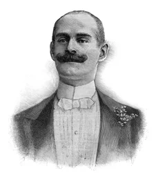 Portrait de Camille Perier (Kam-Hil) (1856-1935) artiste de cabaret et chanteur anglais - Gravure 1882