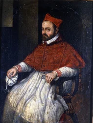 Portrait du cardinal Roberto Bellarmino (Robert Bellarmin en 1542 - 1621). Peinture anonyme. Musée de Rome.