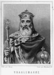 Portrait de Charlemagne (742 - 814), roi de France - dans « Histoire des Français » par Lavallée, gravure, sd.