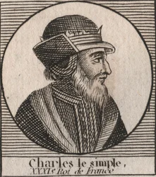 Portrait de Charles III dit le Simple (879-929) roi des Francs - CHARLES III (879-929) - Charles le Simple - Roi de France, 893-923 - gravure de "Instruction sur l