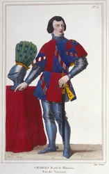 Portrait de Charles II le Mauvais (1332 - 1387). Roi de Navarre - Espagne de 1349 à 1387. Gravure de 1830