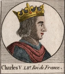 Portrait de Charles V le Sage (1338-1380) - Charles V le Sage, roi de France de la maison de Valois - gravure de Instruction sur l