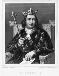 Portrait de Charles V le Sage (1338 - 1380), Roi de France - dans « Histoire des Français » par Lavallée, gravure, sd.