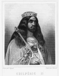 Portrait de Childéric III (v. 670 - 721), Roi de Neustrie - dans « Histoire des Français » par Lavallée, gravure, sd.